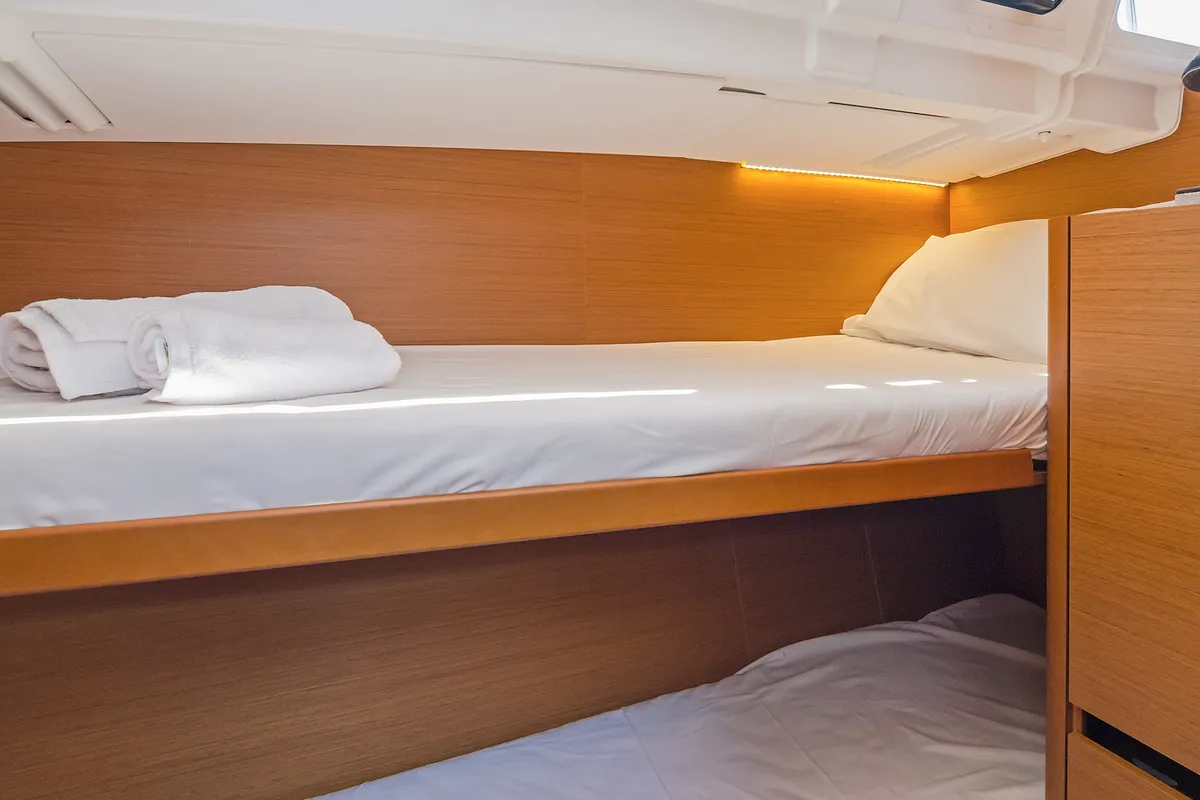 Cabin on Captain George, a Jeanneau Sun Odyssey 490 sailboat at Municipal Unit of Rhodes, Greece