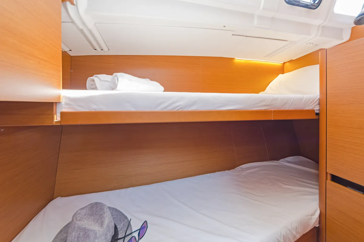 Cabin on Captain George, a Jeanneau Sun Odyssey 490 sailboat at Municipal Unit of Rhodes, Greece