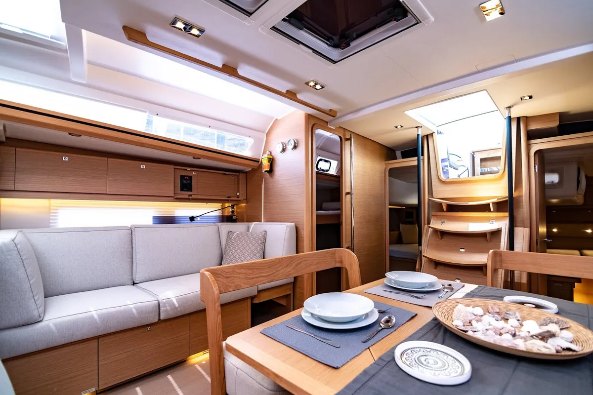 Salon of Blue Moon, a Dufour 520 Grand Large sailboat at Preveza, Greece