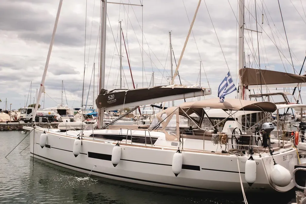 Exterior view of Blue Moon, a Dufour 520 Grand Large sailboat at Preveza, Greece