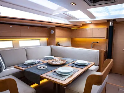 Salon of Blue Moon, a Dufour 520 Grand Large sailboat at Preveza, Greece