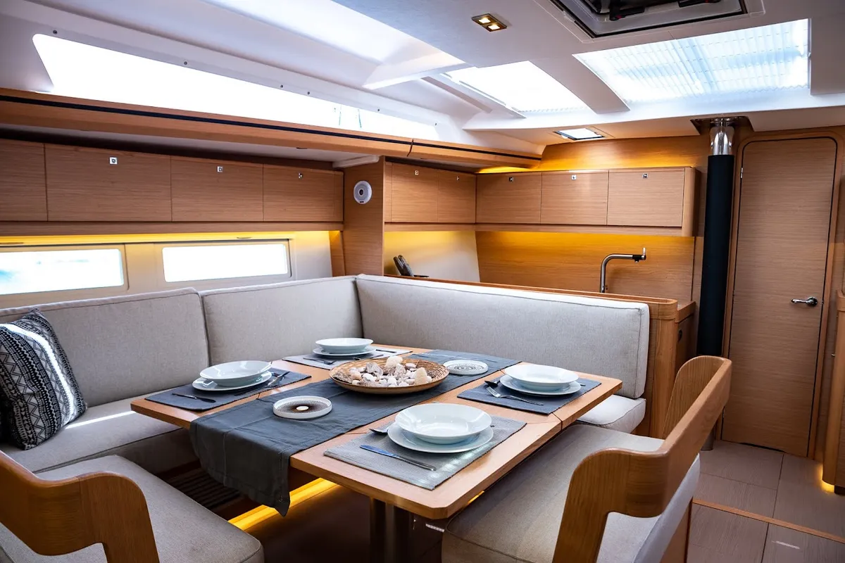 Salon of Blue Moon, a Dufour 520 Grand Large sailboat at Preveza, Greece