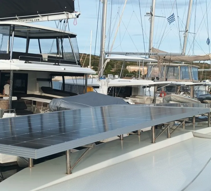 Wild Baleine, a Fountaine Pajot Astrea 42 catamaran at Lavrion, Greece