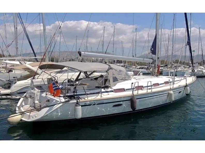 Exterior view of Odysseas S, a Bavaria 50 sailboat at Salamina, Greece