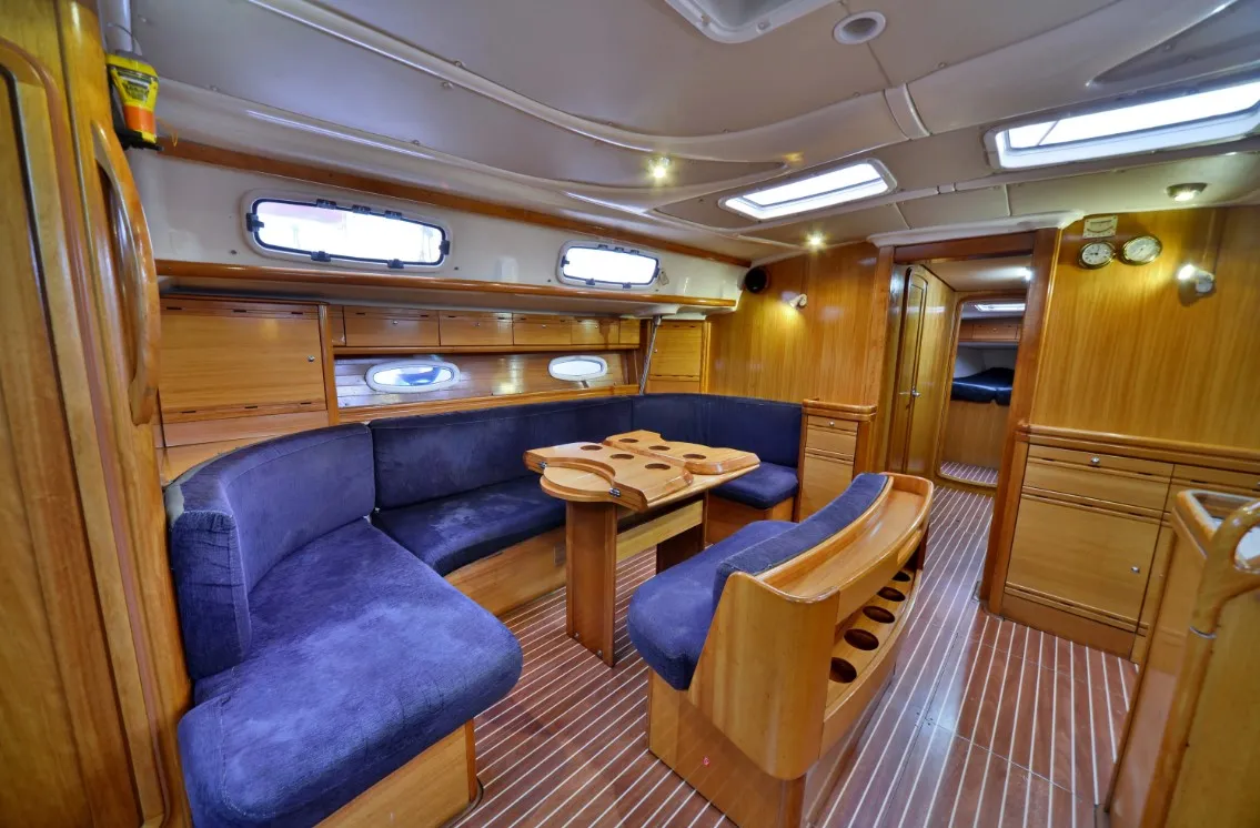 Salon of Odysseas S, a Bavaria 50 sailboat at Salamina, Greece