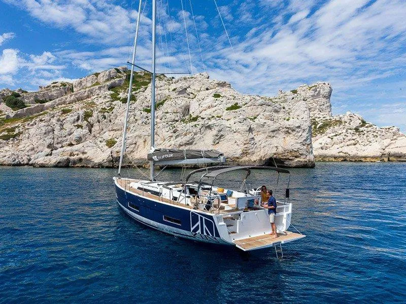 Exterior view of Vita, a Dufour 530 sailboat at Grad Šibenik, Croatia
