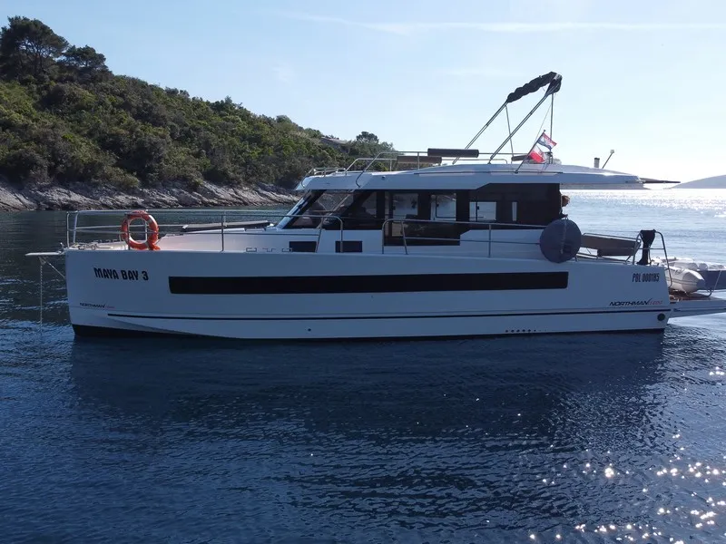 Exterior view of Maya Bay 3, a Northman 1200 motorboat at Split, Croatia