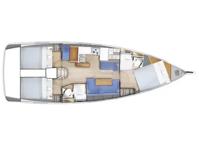 Floor plan of Alma Libre VI, a Jeanneau Sun Odyssey 410 sailboat at Municipal Unit of Lefkada, Greece
