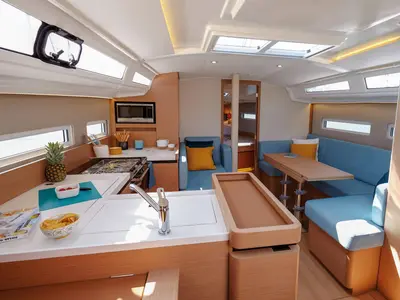 Galley of Alma Libre VI, a Jeanneau Sun Odyssey 410 sailboat at Municipal Unit of Lefkada, Greece