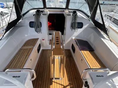 Cockpit of Blu, a Elan Impression 40.1 sailboat at Grad Pula, Croatia