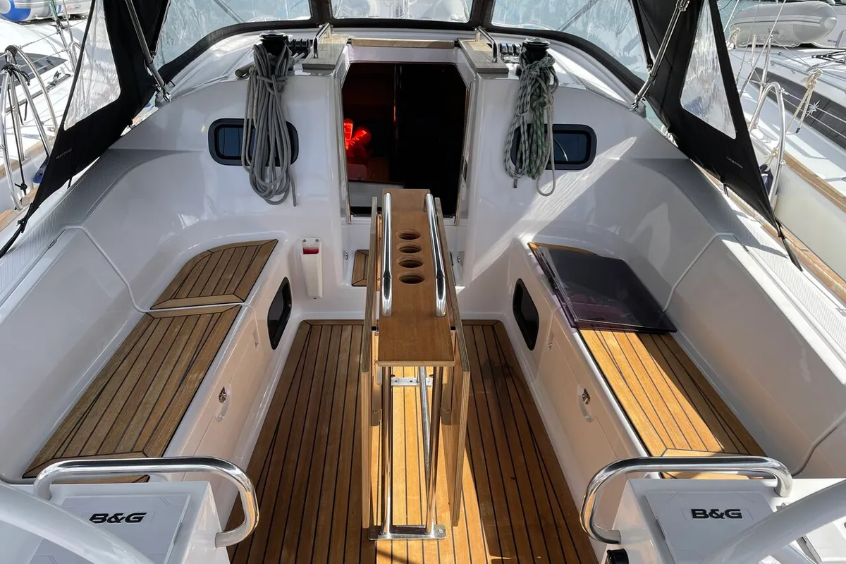 Cockpit of Blu, a Elan Impression 40.1 sailboat at Grad Pula, Croatia