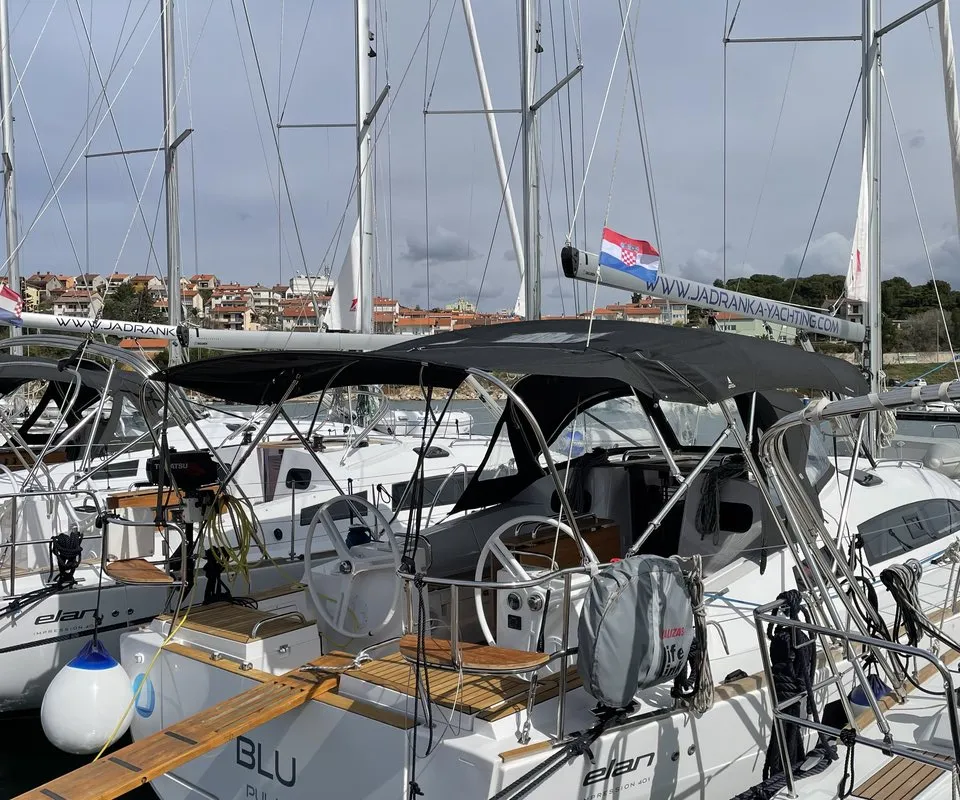 Exterior view of Blu, a Elan Impression 40.1 sailboat at Grad Pula, Croatia
