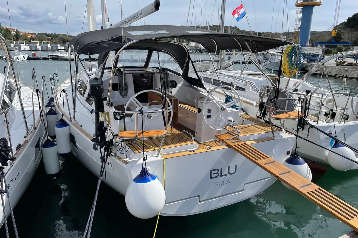 Exterior view of Blu, a Elan Impression 40.1 sailboat at Grad Pula, Croatia
