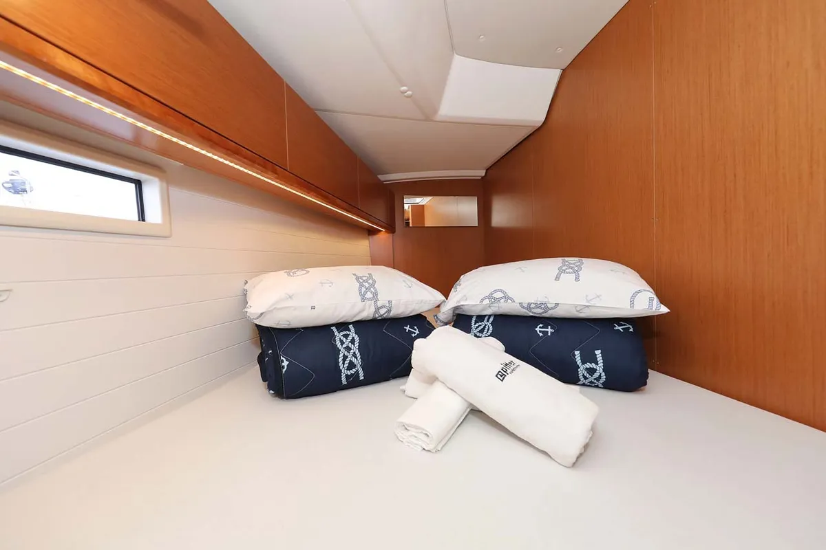 Cabin on Cala Mawa, a Bavaria Cruiser 46 Style sailboat at Grad Trogir, Croatia