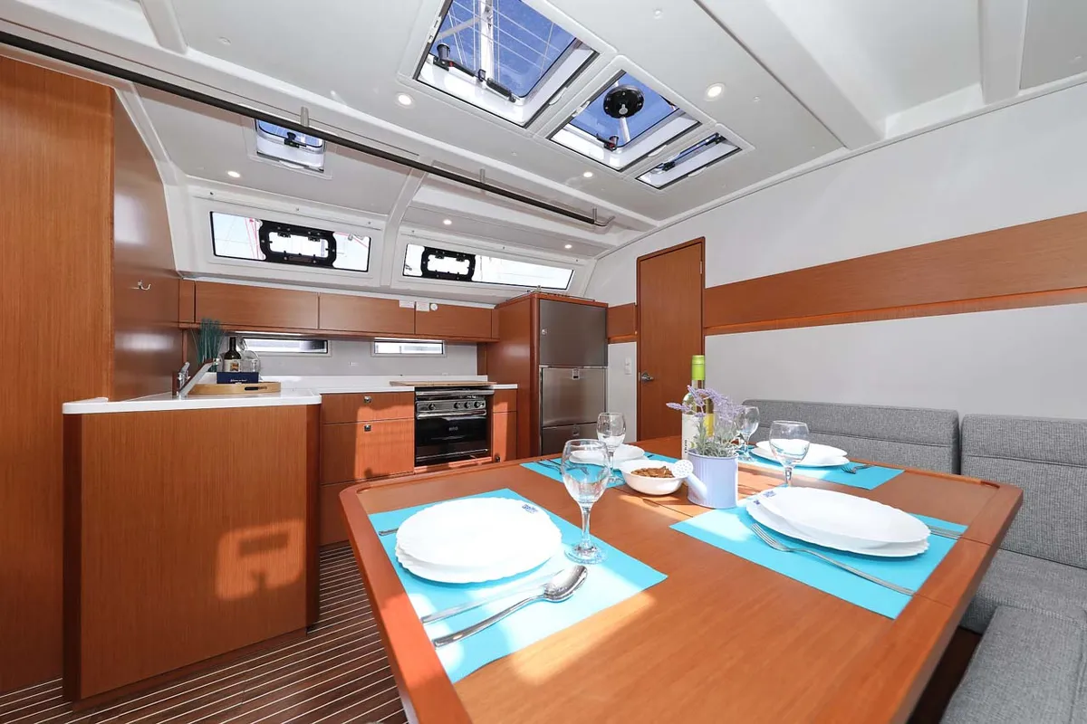 Galley of Cala Mawa, a Bavaria Cruiser 46 Style sailboat at Grad Trogir, Croatia