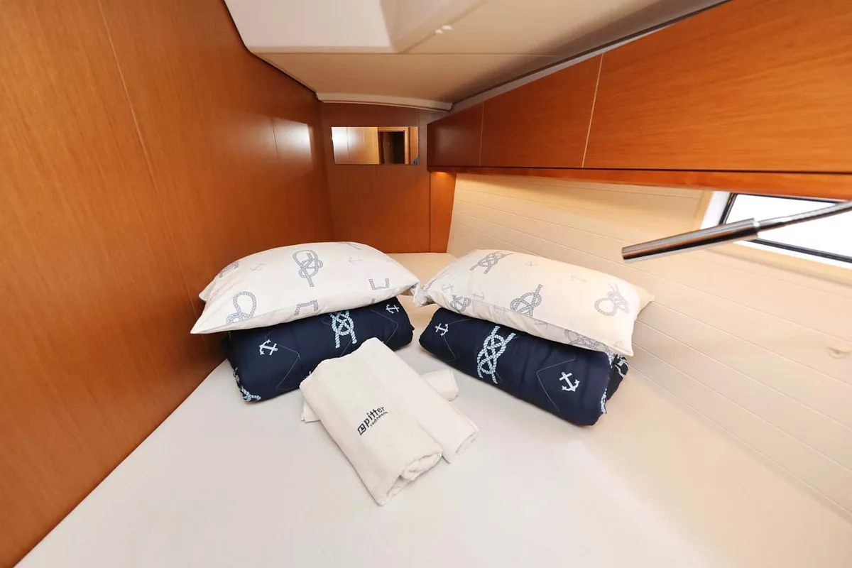 Cabin on Cala Mawa, a Bavaria Cruiser 46 Style sailboat at Grad Trogir, Croatia