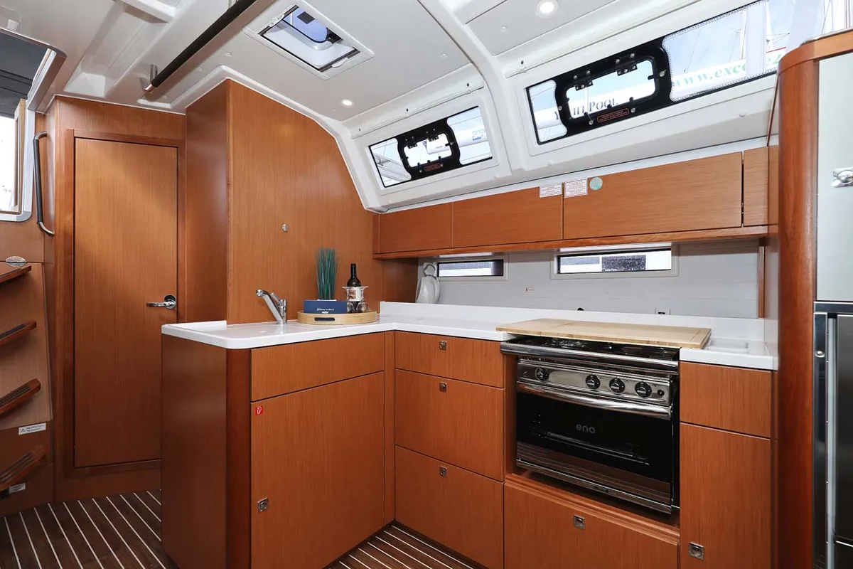Galley of Cala Mawa, a Bavaria Cruiser 46 Style sailboat at Grad Trogir, Croatia