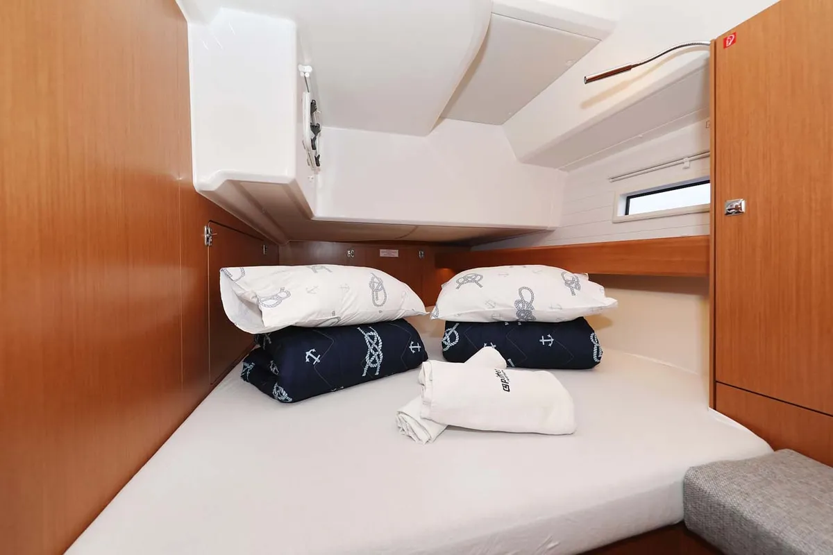 Cabin on Cala Mawa, a Bavaria Cruiser 46 Style sailboat at Grad Trogir, Croatia