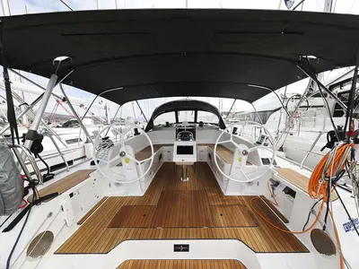 Cockpit of Cala Mawa, a Bavaria Cruiser 46 Style sailboat at Grad Trogir, Croatia