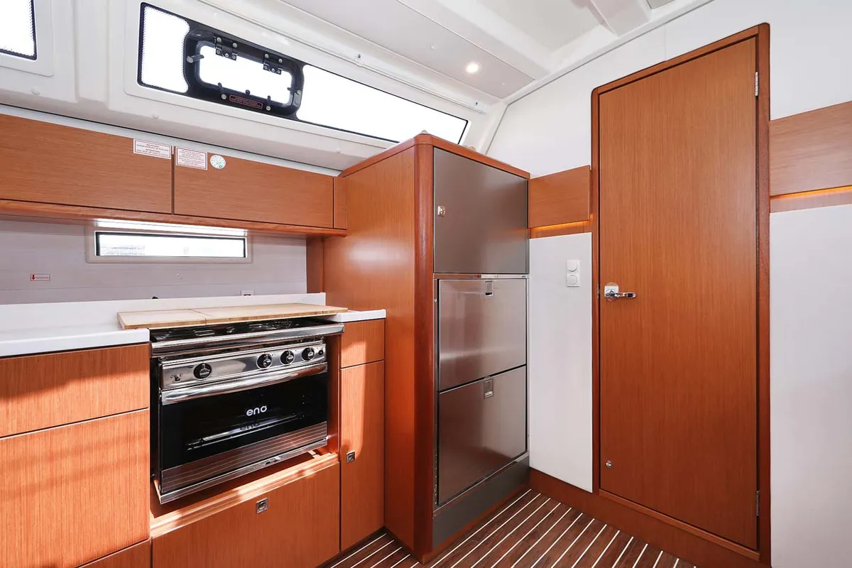 Galley of Cala Mawa, a Bavaria Cruiser 46 Style sailboat at Grad Trogir, Croatia