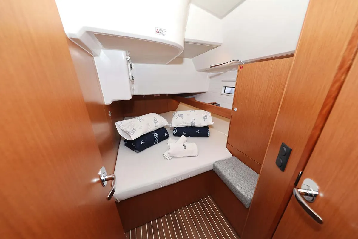 Cabin on Cala Mawa, a Bavaria Cruiser 46 Style sailboat at Grad Trogir, Croatia