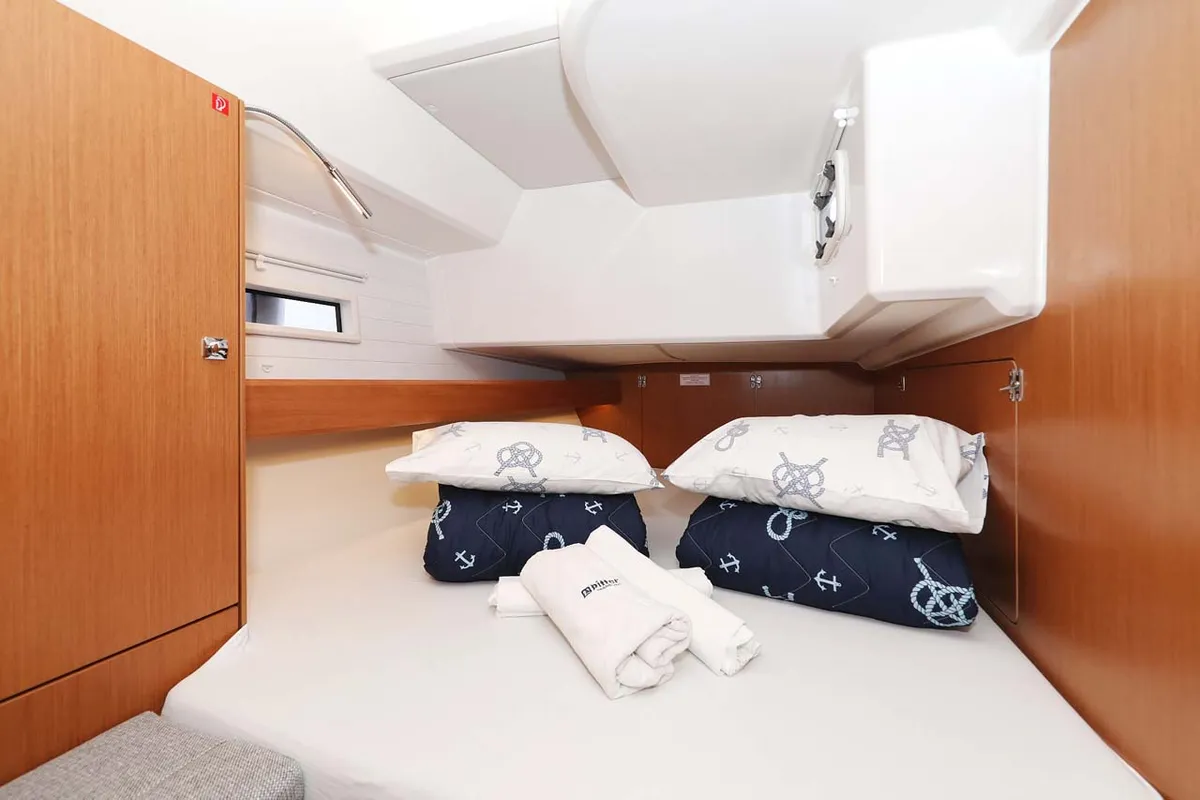 Cabin on Cala Mawa, a Bavaria Cruiser 46 Style sailboat at Grad Trogir, Croatia