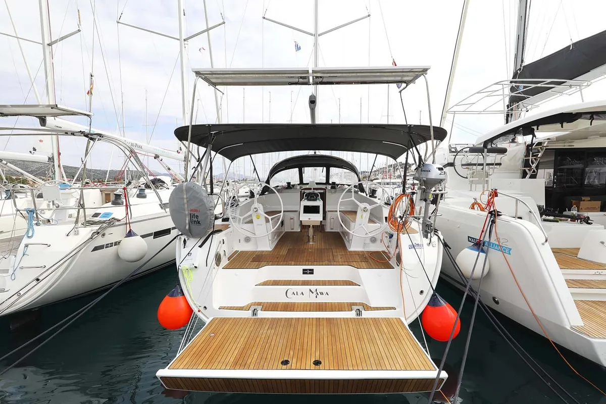 Exterior view of Cala Mawa, a Bavaria Cruiser 46 Style sailboat at Grad Trogir, Croatia
