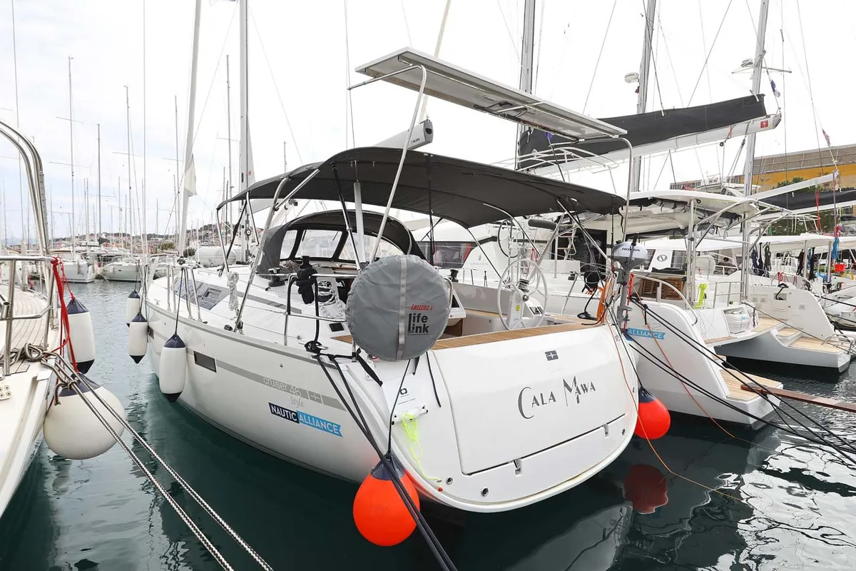 Exterior view of Cala Mawa, a Bavaria Cruiser 46 Style sailboat at Grad Trogir, Croatia