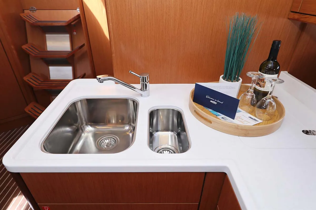 Galley of Cala Mawa, a Bavaria Cruiser 46 Style sailboat at Grad Trogir, Croatia