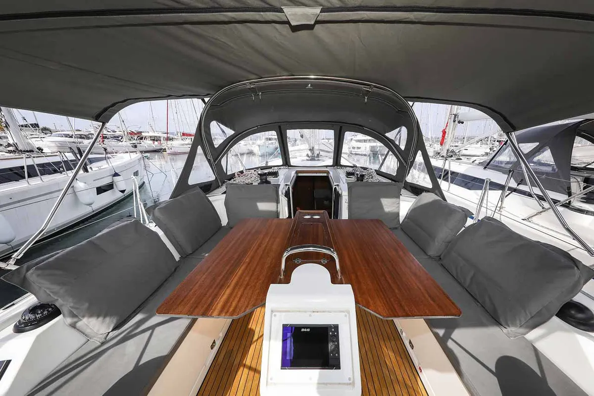 Deck of Good Times, a Bavaria C42 sailboat at Grad Trogir, Croatia