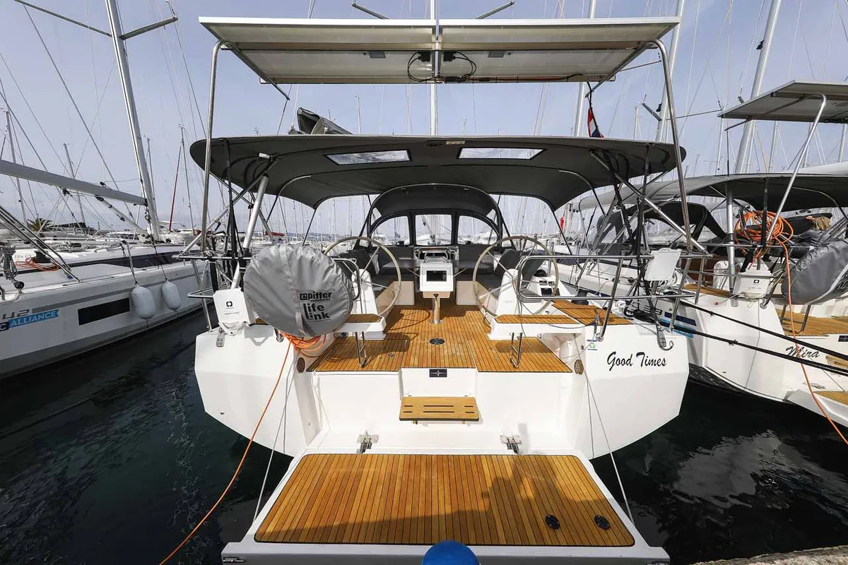 Cockpit of Good Times, a Bavaria C42 sailboat at Grad Trogir, Croatia