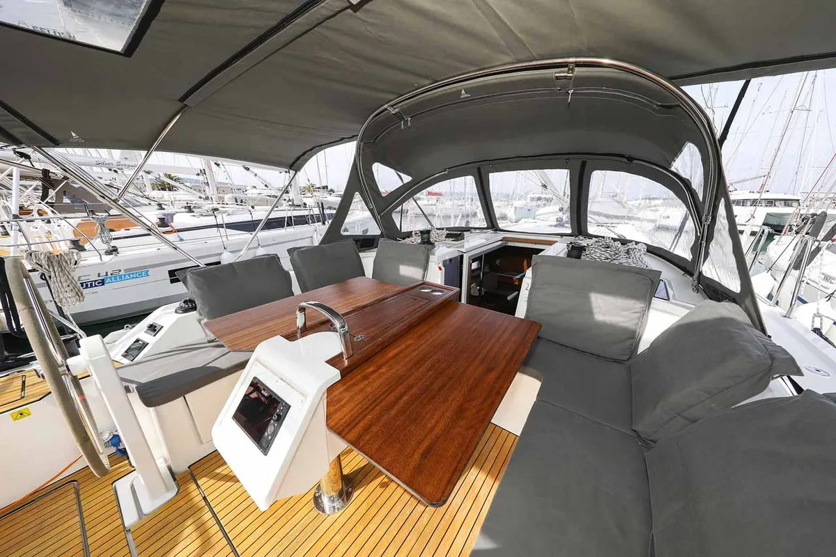 Deck of Good Times, a Bavaria C42 sailboat at Grad Trogir, Croatia