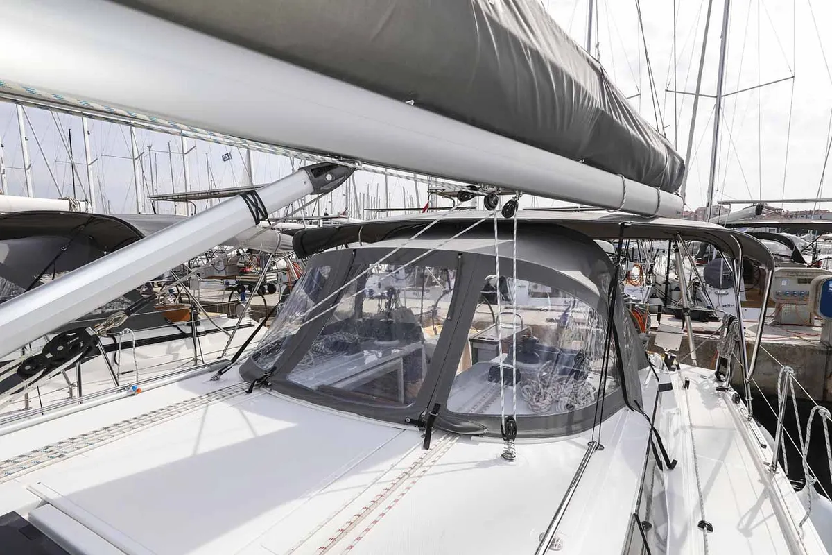 Deck of Good Times, a Bavaria C42 sailboat at Grad Trogir, Croatia