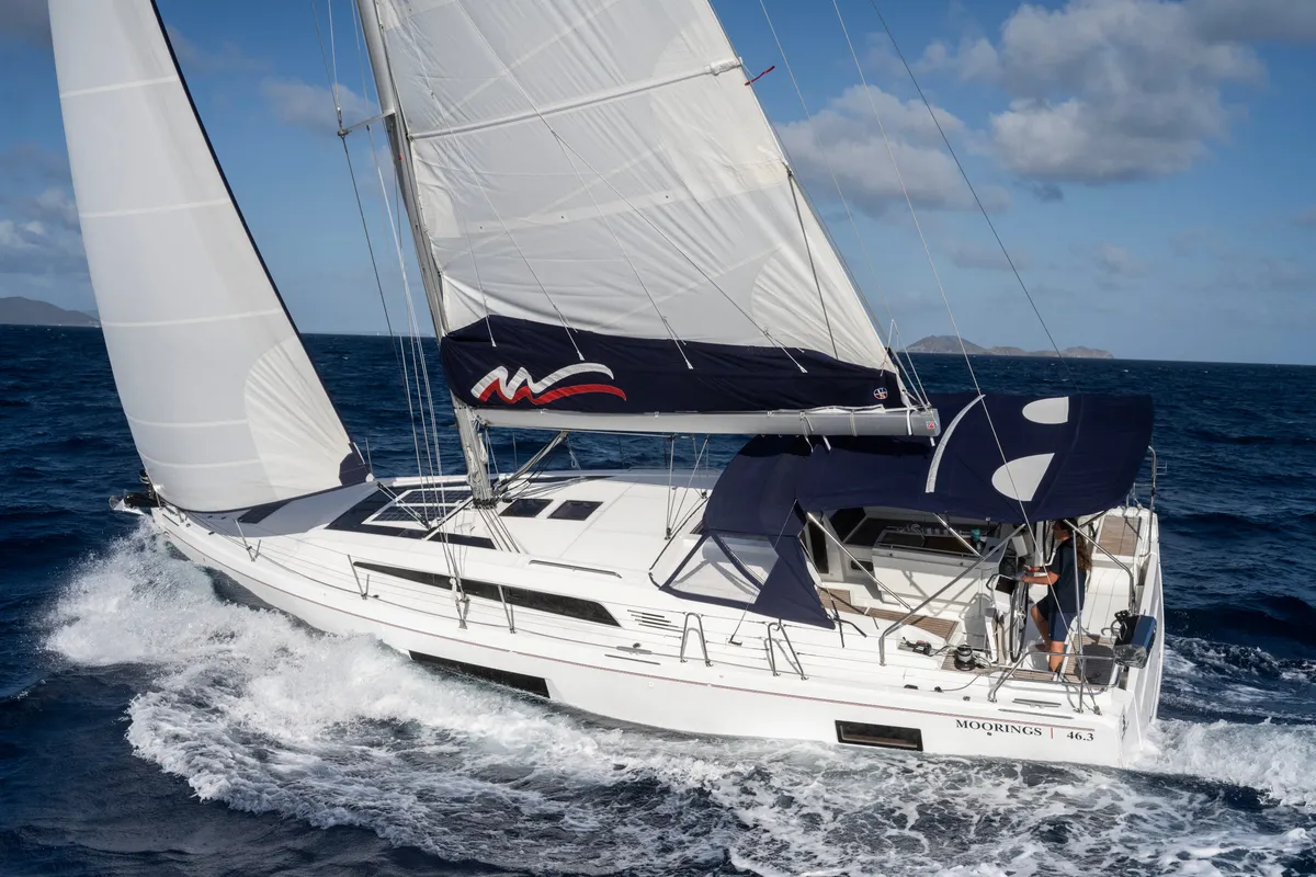 Exterior view of Beneteau Oceanis 46.1, a sailboat at Road Town, British Virgin Islands