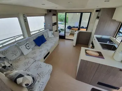 Salon of Sea Star V, a Cranchi Eco Trawler 53 LD motorboat at Cannigione, Italy