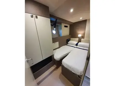 Cabin on Sea Star V, a Cranchi Eco Trawler 53 LD motorboat at Cannigione, Italy