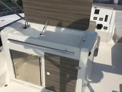Deck of Sea Star V, a Cranchi Eco Trawler 53 LD motorboat at Cannigione, Italy