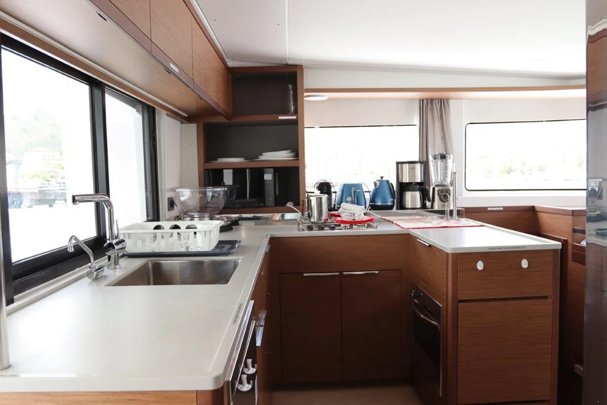 Galley of C’est La Vie, a Lagoon 46 catamaran at Road Town, British Virgin Islands