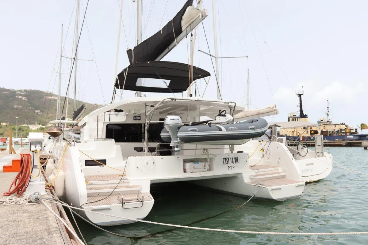 Exterior view of C’est La Vie, a Lagoon 46 catamaran at Road Town, British Virgin Islands