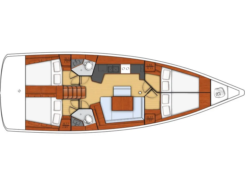 Floor plan of Stella, a Beneteau Oceanis 45 sailboat at Kos, Greece
