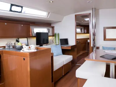 Salon of Stella, a Beneteau Oceanis 45 sailboat at Kos, Greece