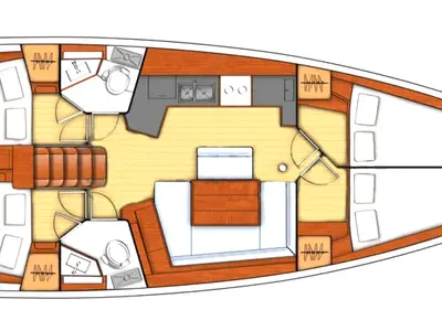 Floor plan of Stella, a Beneteau Oceanis 45 sailboat at Kos, Greece