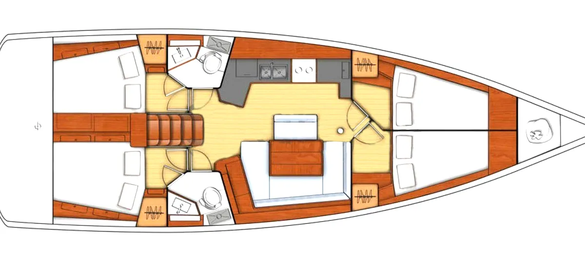 Floor plan of Stella, a Beneteau Oceanis 45 sailboat at Kos, Greece