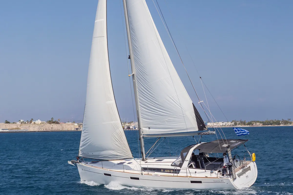 Exterior view of Stella, a Beneteau Oceanis 45 sailboat at Kos, Greece
