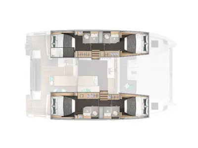 Floor plan of Kyma, a Lagoon 43 catamaran at Athens, Greece