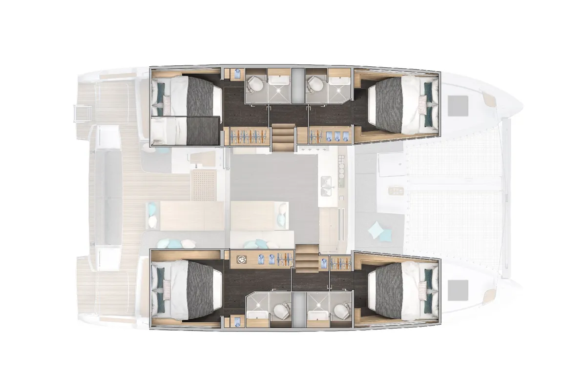 Floor plan of Kyma, a Lagoon 43 catamaran at Athens, Greece