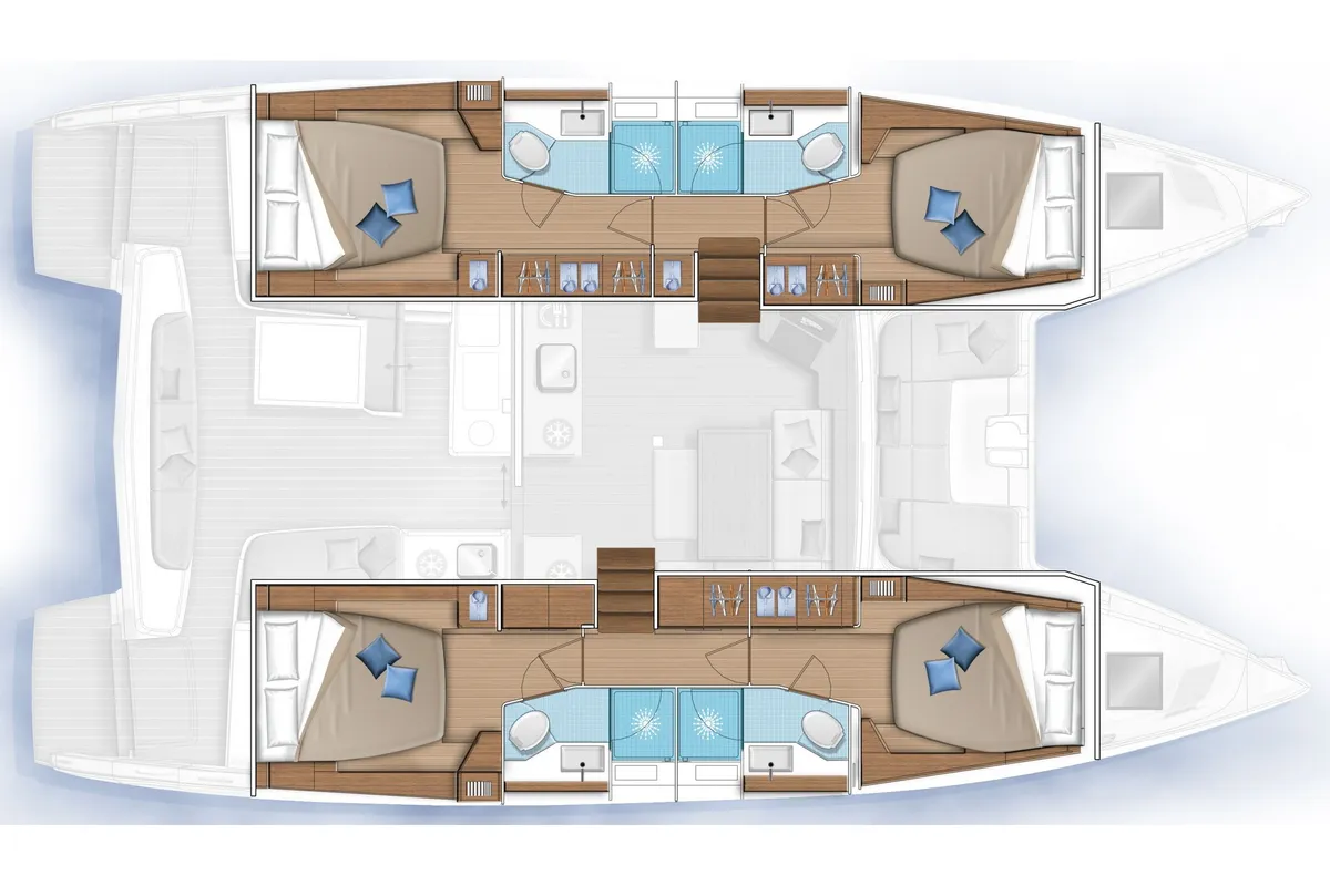Floor plan of Delokoko, a Lagoon 46 catamaran at Ribishi, Saint Vincent and the Grenadines