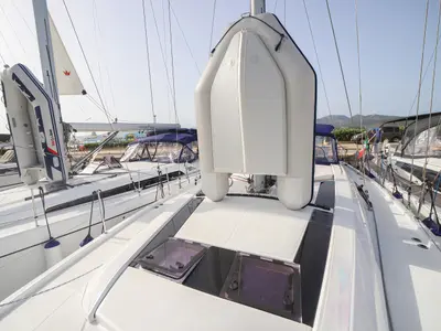 Deck of Briseide - Comfort line, a Beneteau Oceanis 51.1 sailboat at Olbia, Italy