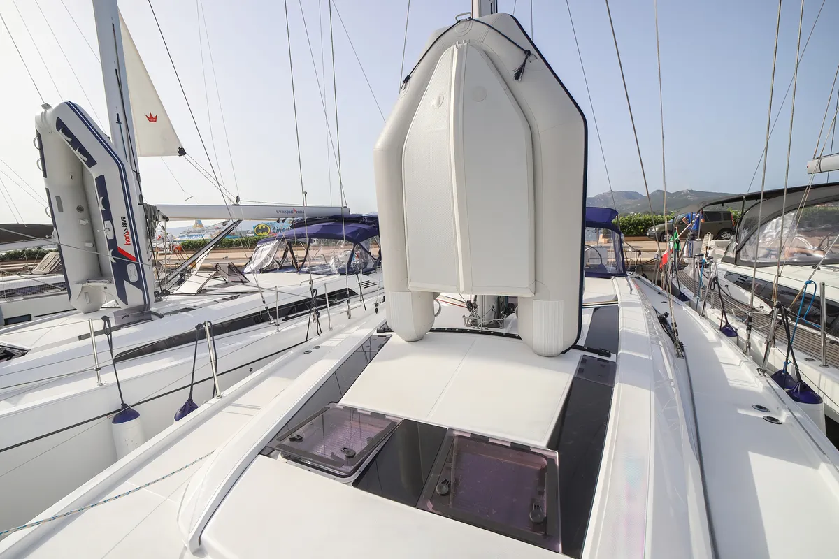 Deck of Briseide - Comfort line, a Beneteau Oceanis 51.1 sailboat at Olbia, Italy