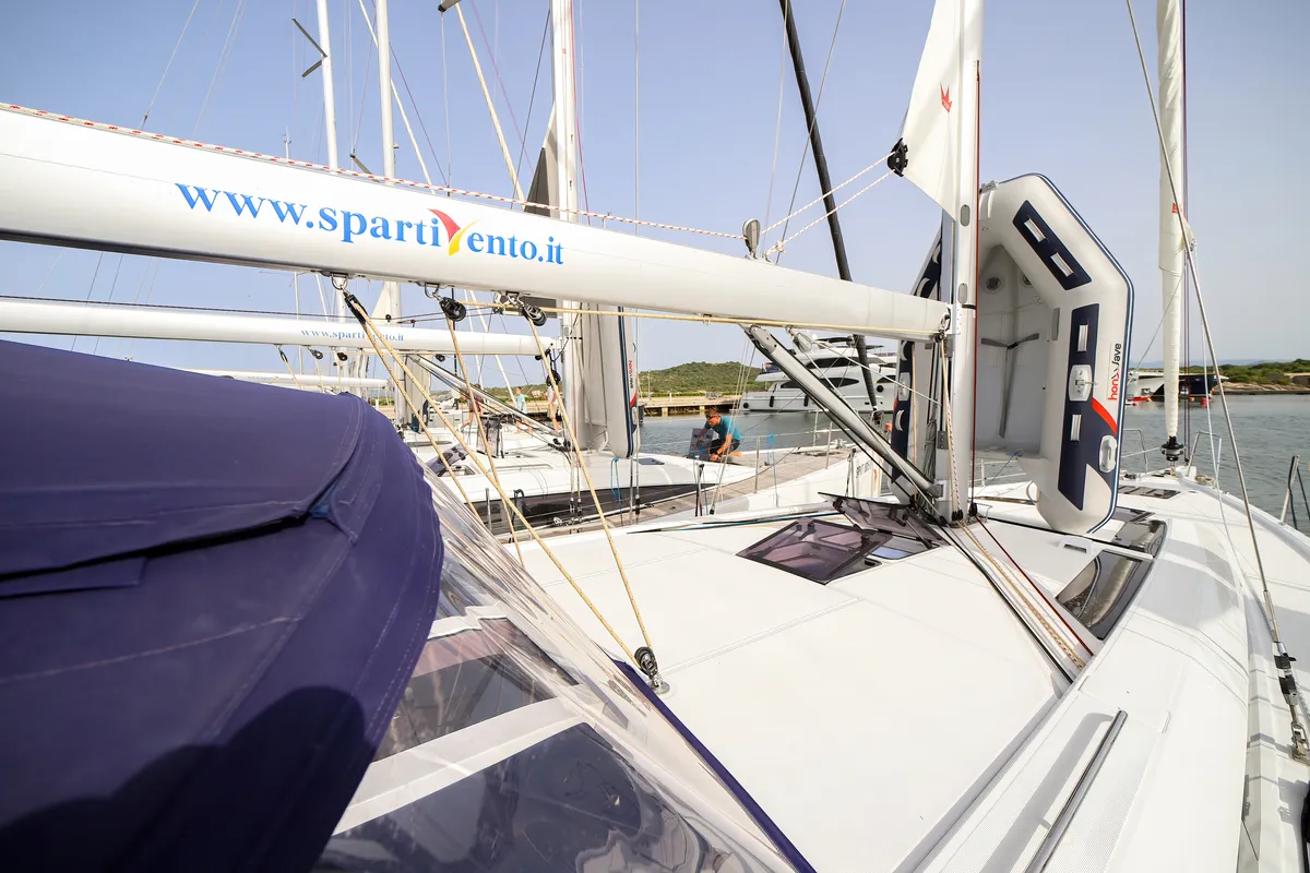 Deck of Briseide - Comfort line, a Beneteau Oceanis 51.1 sailboat at Olbia, Italy